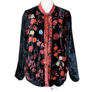 Vintage Crushed Velvet Floral Embroidered Jacket